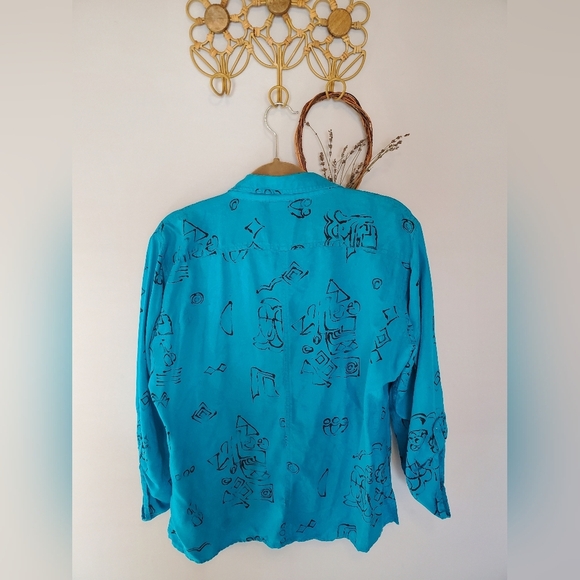 Chicos Blue Silk Printed Top - Picture 2 of 6